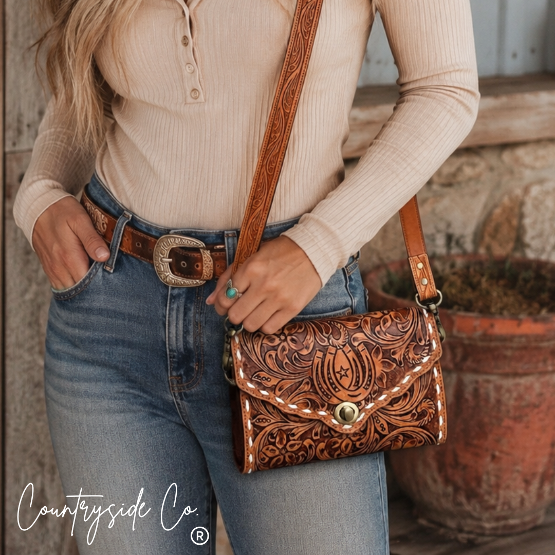 Tooled Leather Purse Crossbody