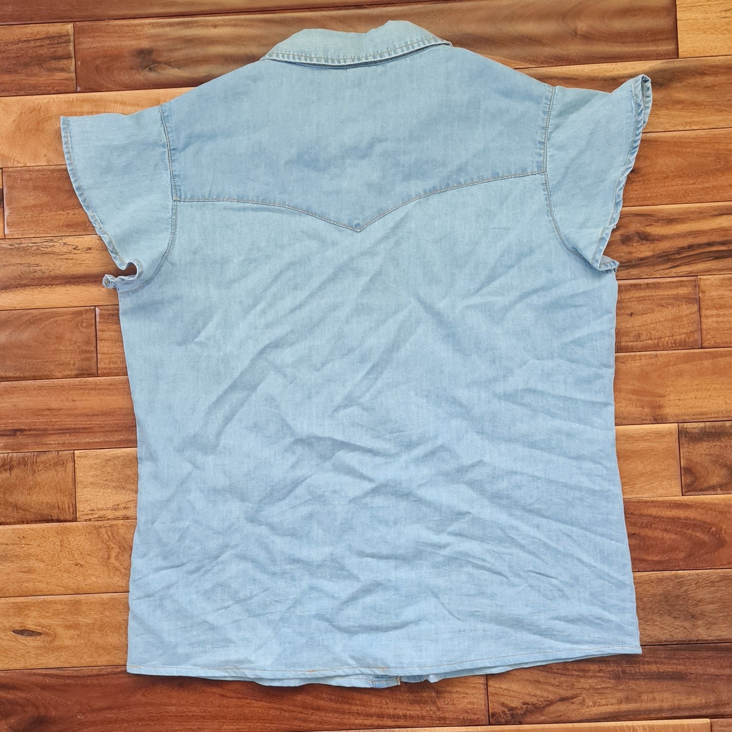 Denim & Pearls Flutter Sleeve Top
