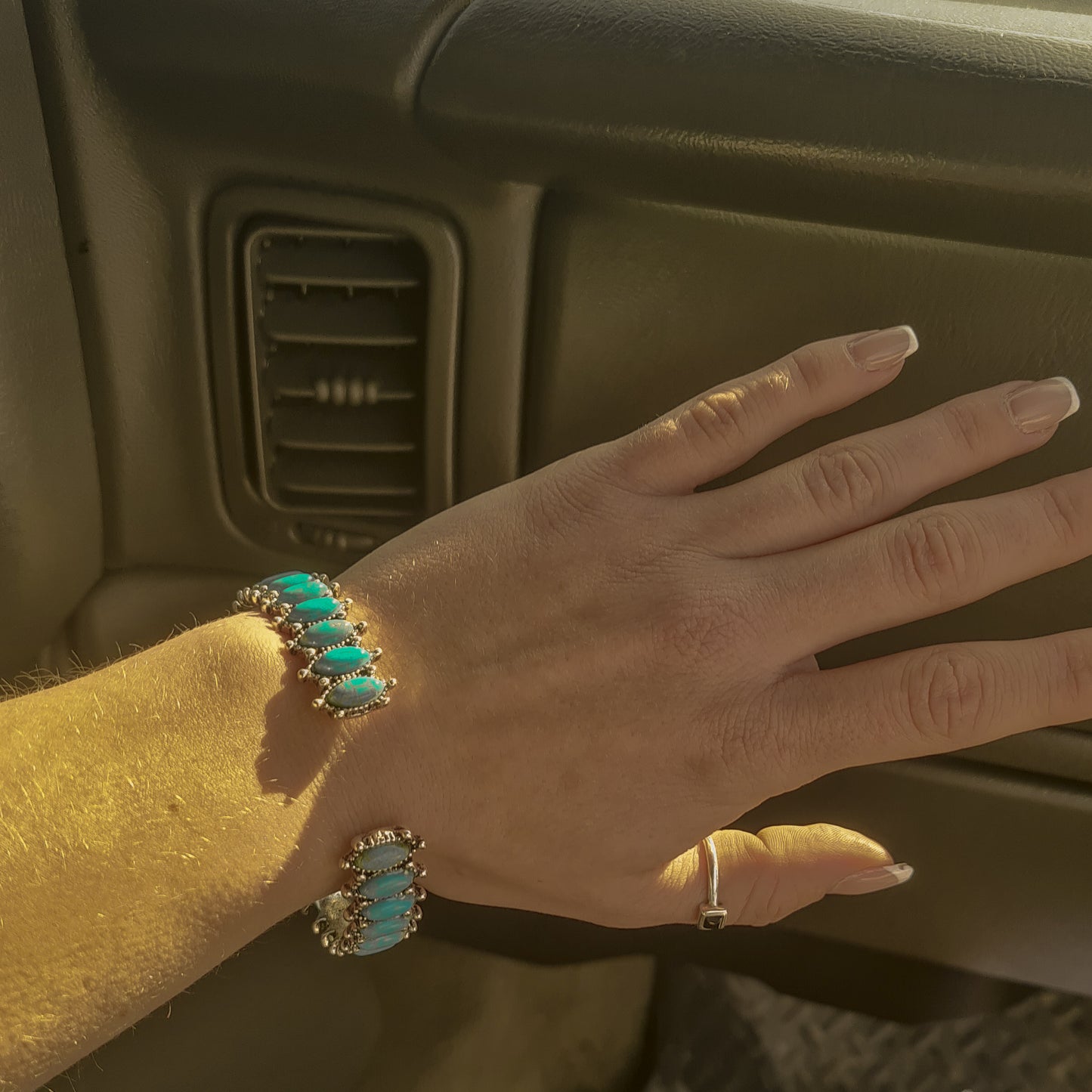 Oval Turquoise Stone Hinge Cuff