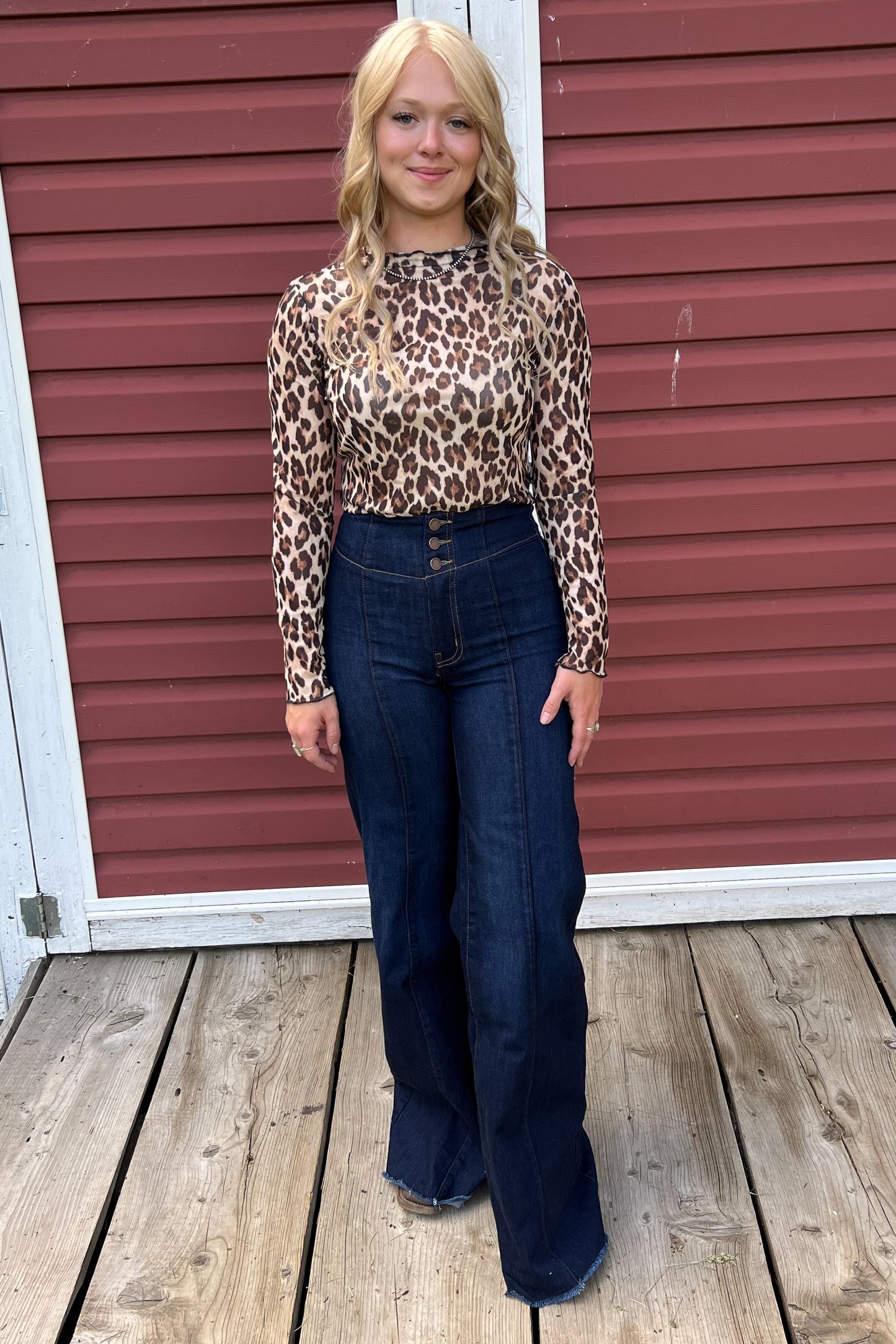 Leopard Layering Mesh Top