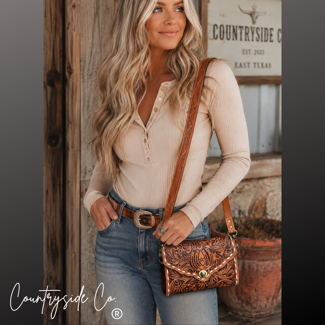Tooled Leather Purse Crossbody