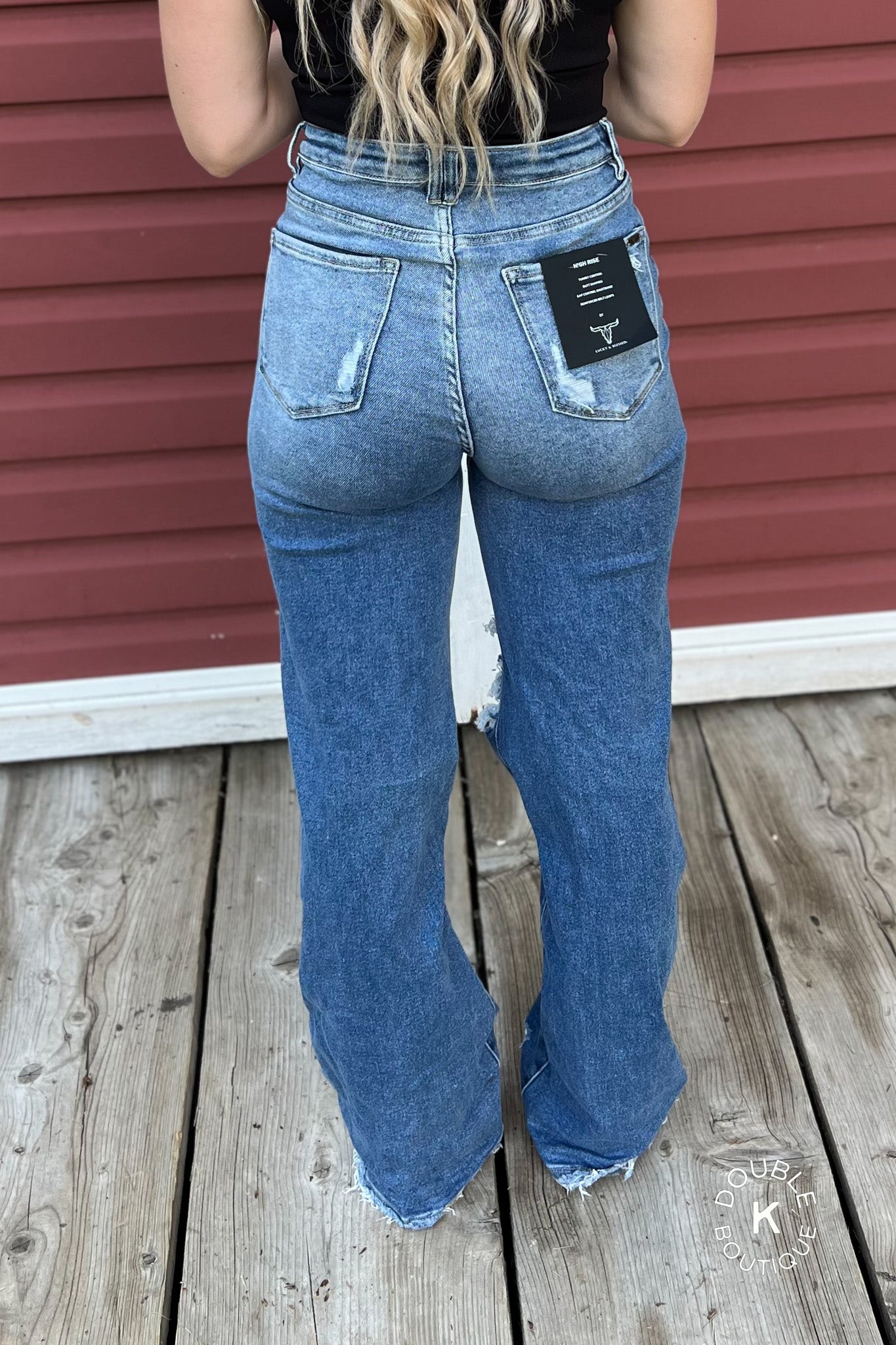 Mid Wash High Rise Distressed Trouser
