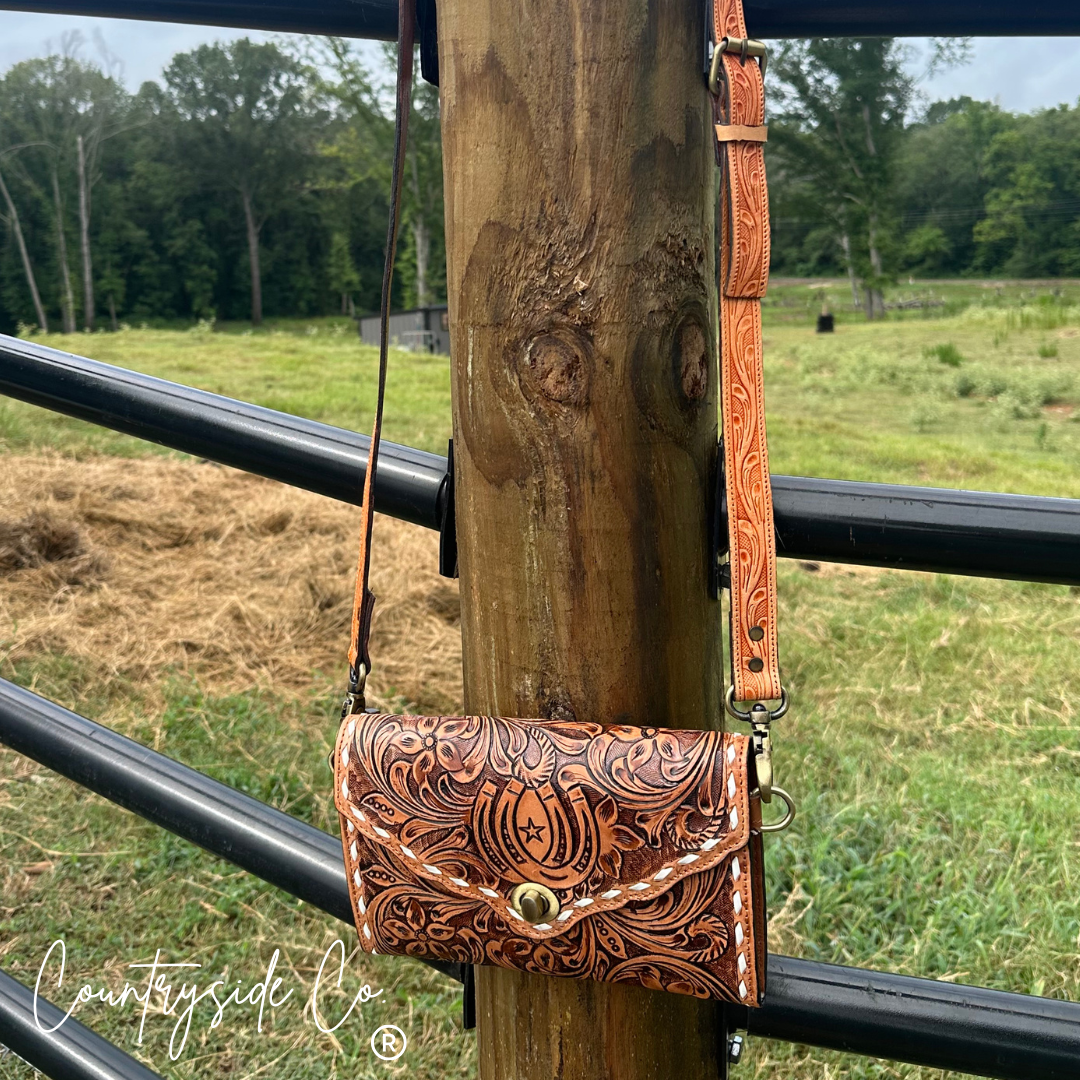 Tooled Leather Purse Crossbody