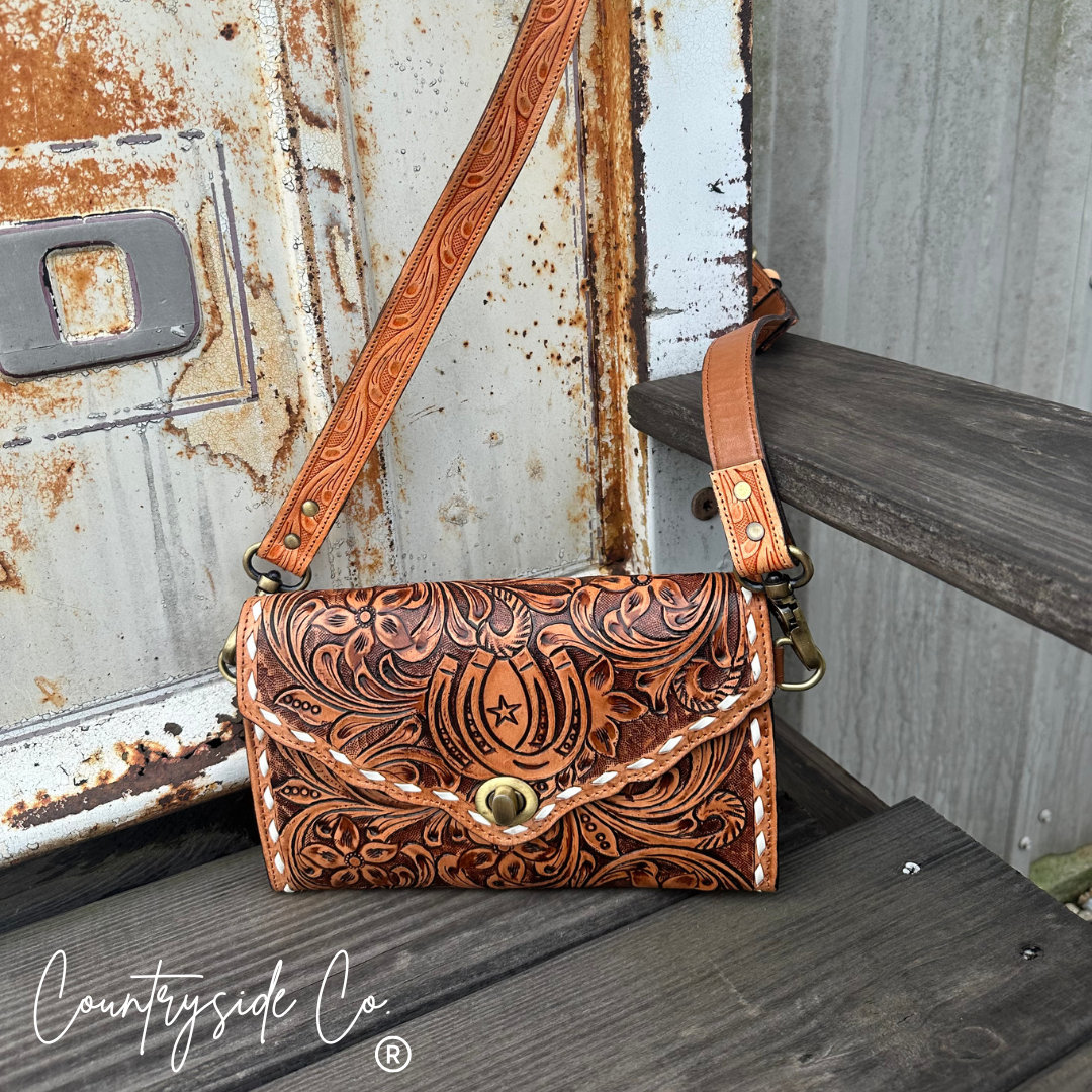 Tooled Leather Purse Crossbody