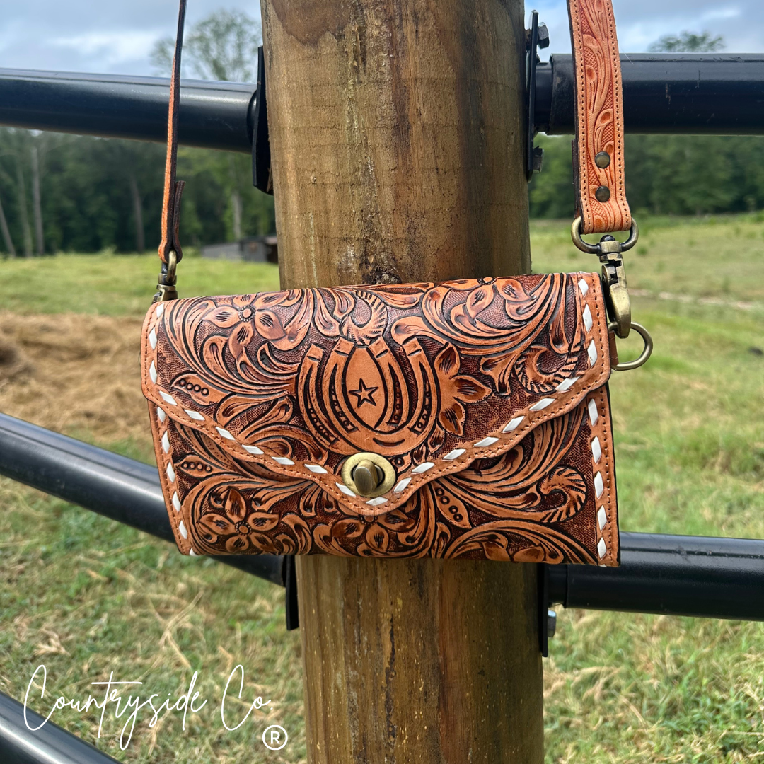 Tooled Leather Purse Crossbody