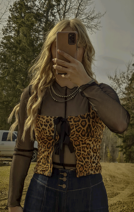 Leopard Front Tie Top